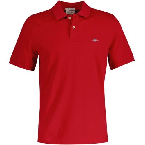 Gant Polo Fine Shield Short Sleeve Piqué Uni Ruby Red / male