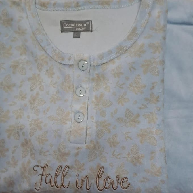 Cocodream dames pyjama velours - maat M - Fall in love - blue