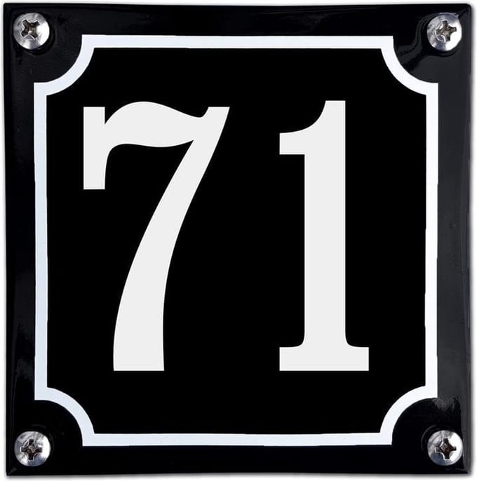 Zwart emaille huisnummer  - 71
