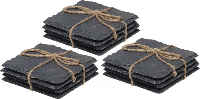 Cuisine Elegance - 48x stuks leisteen onderzetters - vierkant - antraciet - 10 cm