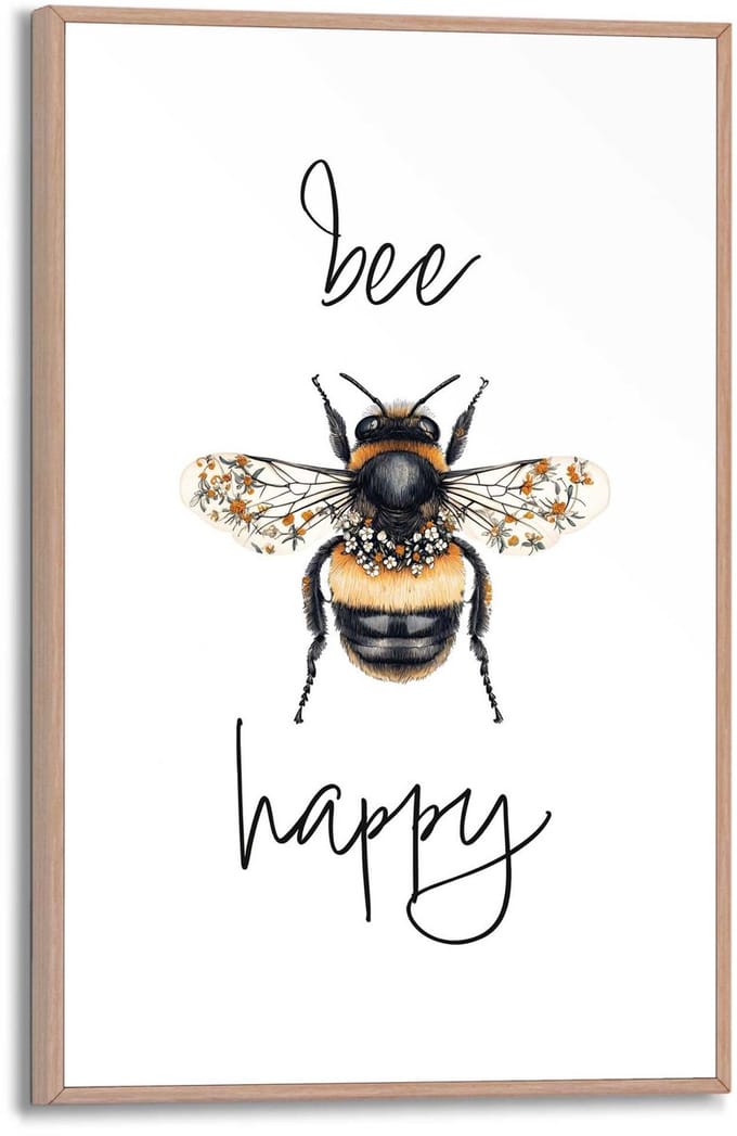 Schilderij Bee Happy - 30 x 20 - Hout - REINDERS