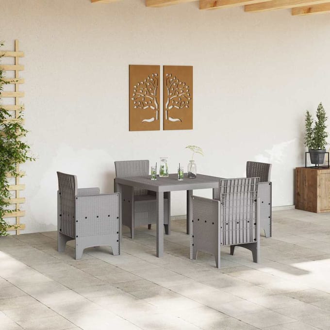 vidaXL - Tuin - Eettafel - Set - 5 - st - Lichtgrijs - Polypropyleen