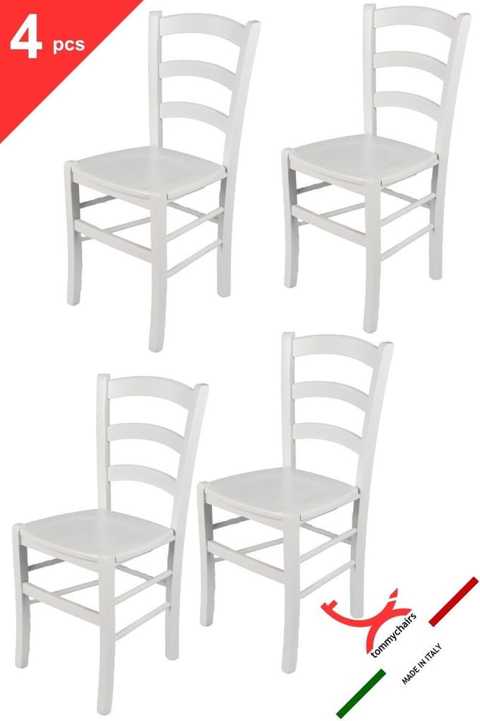 Tommychairs Venezia - Eetkamerstoelen - Set van 4 - Wit - Hout