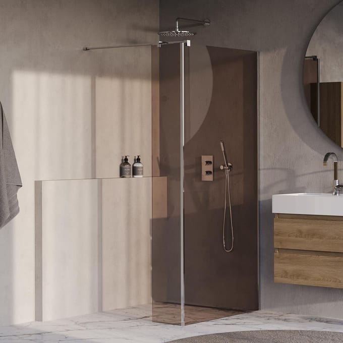 Brauer Oblivion - Inloopdouche - Brons Glas - 100 x 200 cm - met Zijwand 30 cm - incl. Glascoating - Chroom