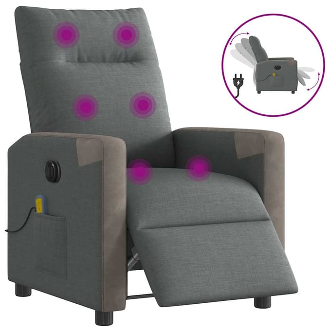 vidaXL - Massagestoel - elektrisch - verstelbaar - stof - donkergrijs