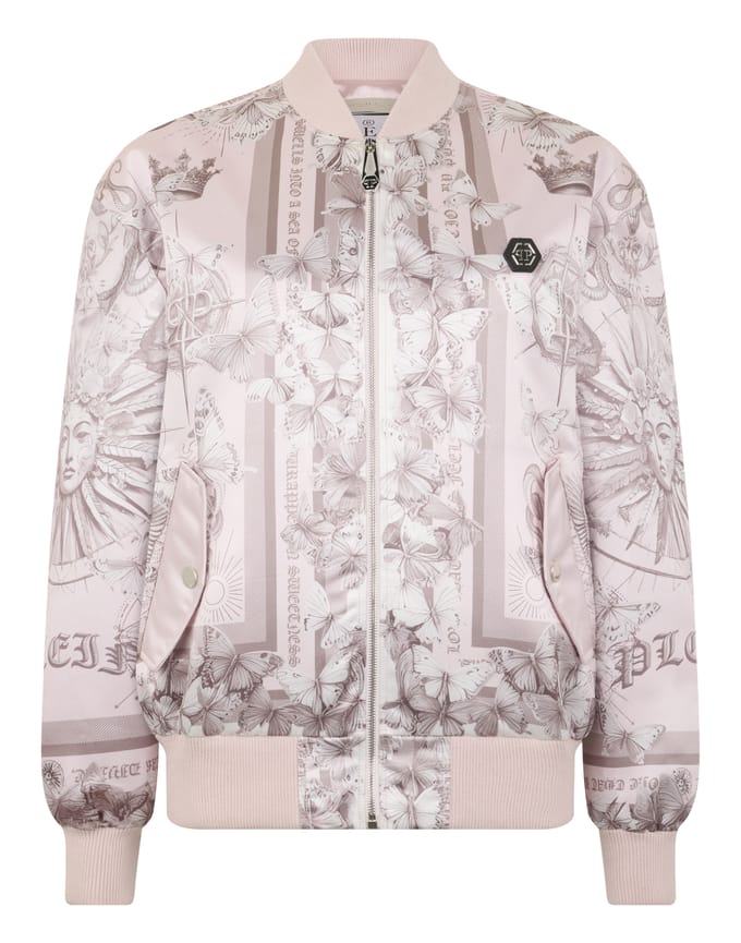 Oversized Satin Bomber Butterfly Tattoo