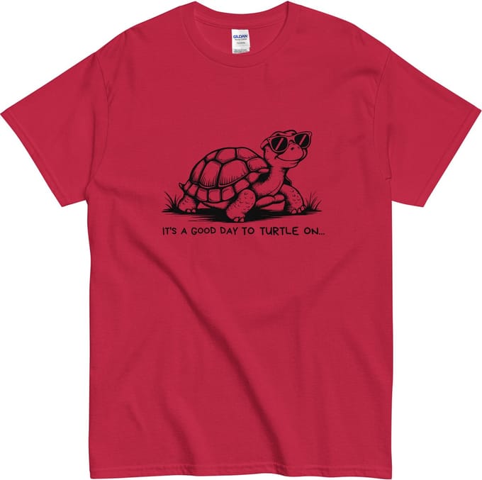 Tshirt met Schildpad en Tekst - Relaxed Mood - It's a Good Day - Vrouwen en Mannen - Rood - M