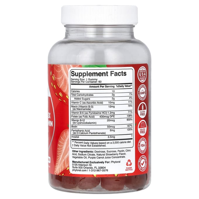 Phytoral, multivitamines complexes B en gummies, fraise, 60 gummies