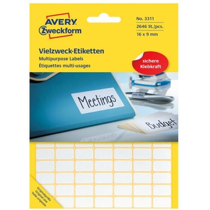 Huismerk Avery 3311 Handmatige Etiket 19x9mm Wit