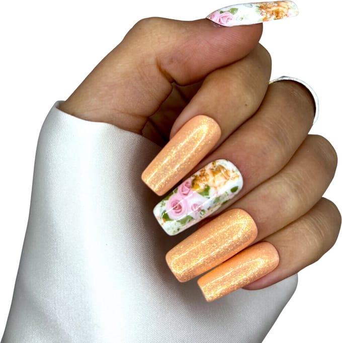 Kerstnagels - Goud Glitter Engelen - Press on Nails - Long Square Nagel Tips - SD Press on Nails - Nagelset B-32