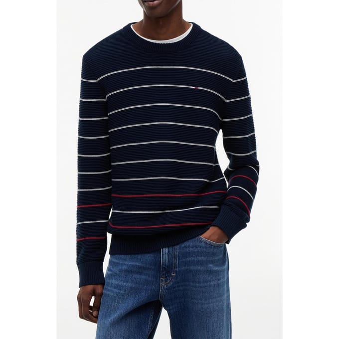 Tommy Hilfiger Slim Stripe Sweater Dark Night Navy Stripe Größe: M | Pullover Outlet | Herren | Schwarz