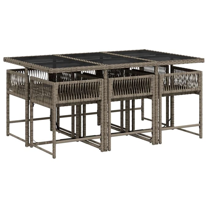 vidaXL - 7-delige - Tuinset - met - kussens - poly - rattan - grijs