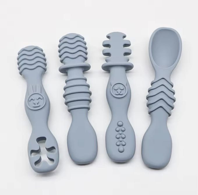 KimDo - Baby Bestek Siliconen - 4 stuks - Blauw - Lepeltjes - Sensorisch - BPA vrij