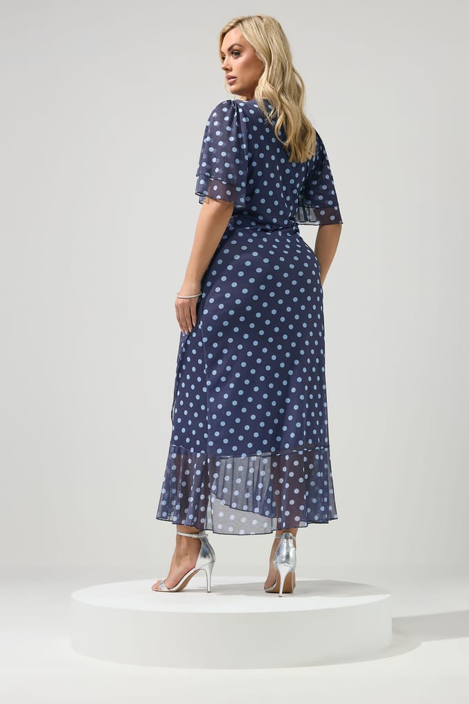 Yours London Marineblauwe Wikkeljurk Met Stippen Size 52