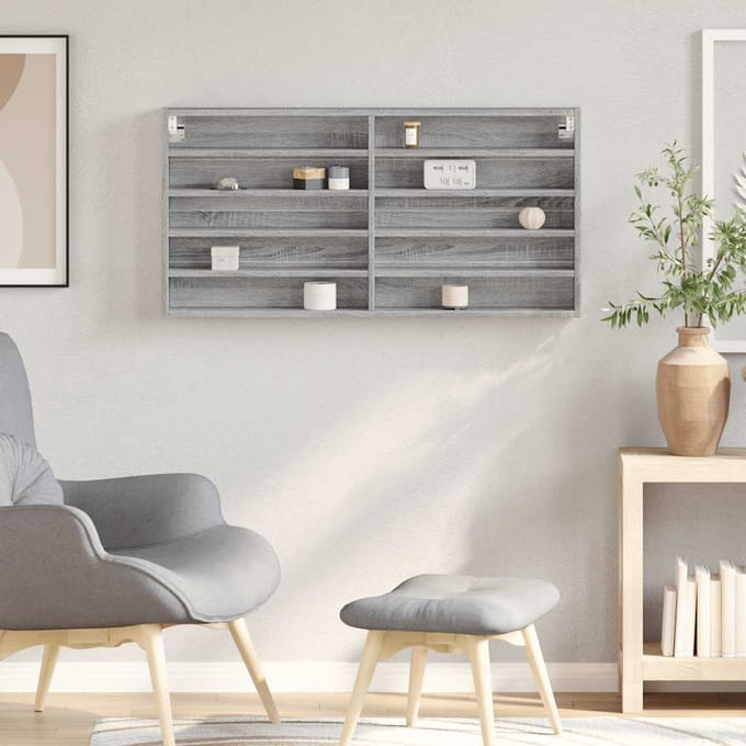 vidaXL - Vitrinekast - 100x8,5x50 - cm - bewerkt - hout - grijs - sonoma - eikenkleur