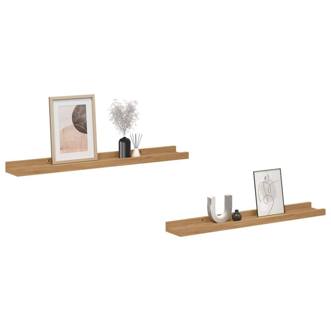 vidaXL - Wandplank - 2 - st - Bruin - 60 - x - 9 - x - 3 - cm - Bewerkt - hout