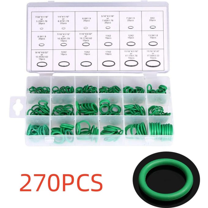 270 pièces 18 taille voiture HNBR système A/C climatisation joint torique Kit de joint vert gray