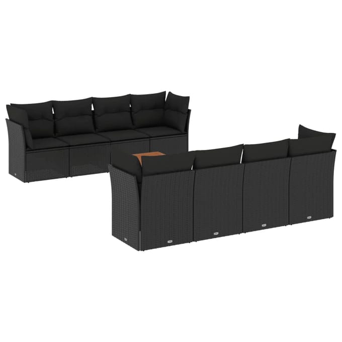 vidaXL - 9-delige - Loungeset - met - kussens - poly - rattan - zwart