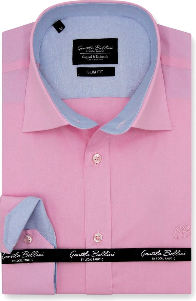 Heren Overhemd - Slim Fit - Circle Dots Contrastbeleg - Roze - Maat M