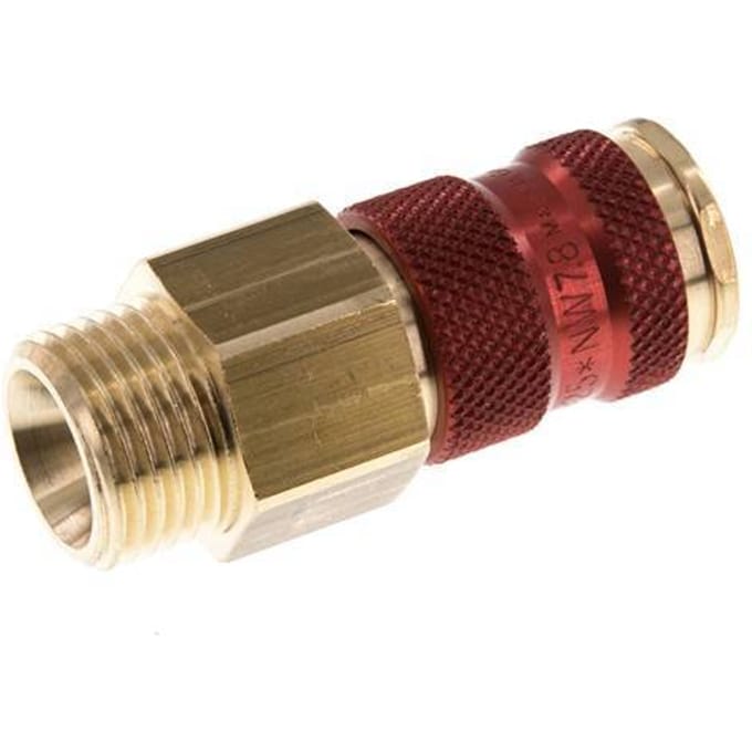 Messing DN 7.2 (Euro) Rood-Coded Luchtkoppeling Snelkoppeling G 1/2 inch Buitendraad - CLS7-M-B-RED-P-CD-012