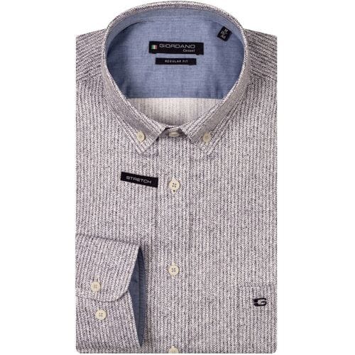 Giordano Overhemd Ivy Satin Stretch Linnen Look Herringbone Navy / male
