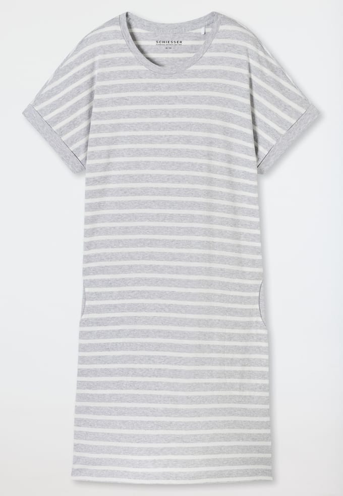 Slaapshirt met korte mouwen, gestrept, zilvergrijs gemêleerd - Casual Essentials 48