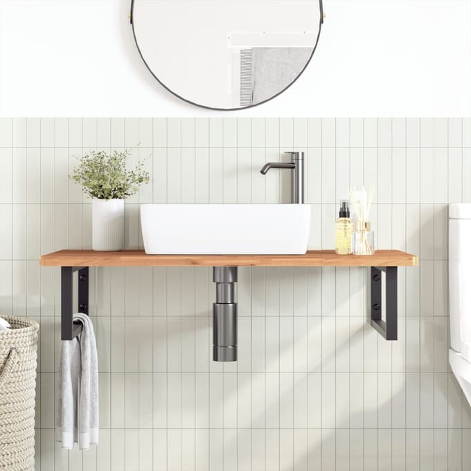 vidaXL - Badkamer - wandschap - staal - en - massief - beukenhout