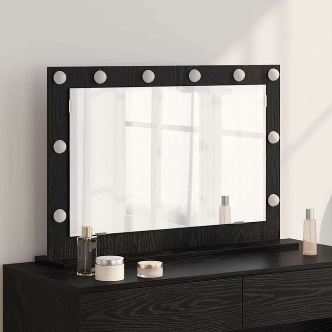 vidaXL - Make-up - Spiegel - Zwart - Eiken - 80 - x - 15 - x - 18 - cm - Rechthoekig