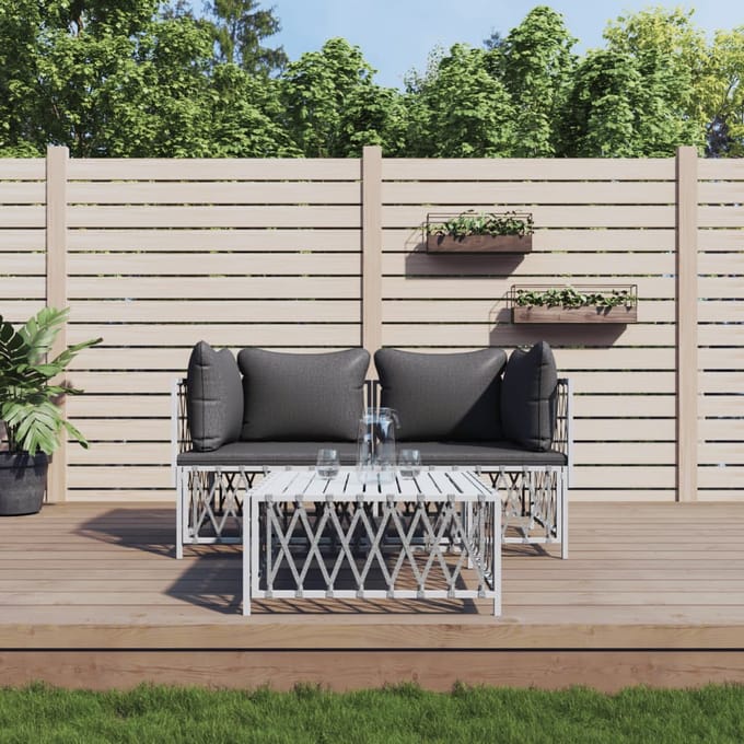 vidaXL - 3-delige - Loungeset - met - kussens - staal - wit