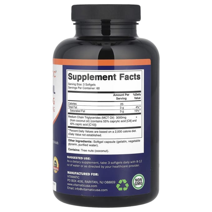 Vitamatic, MCT oil, 3,000mg, 180 softgels (1,000mg per softgel)
