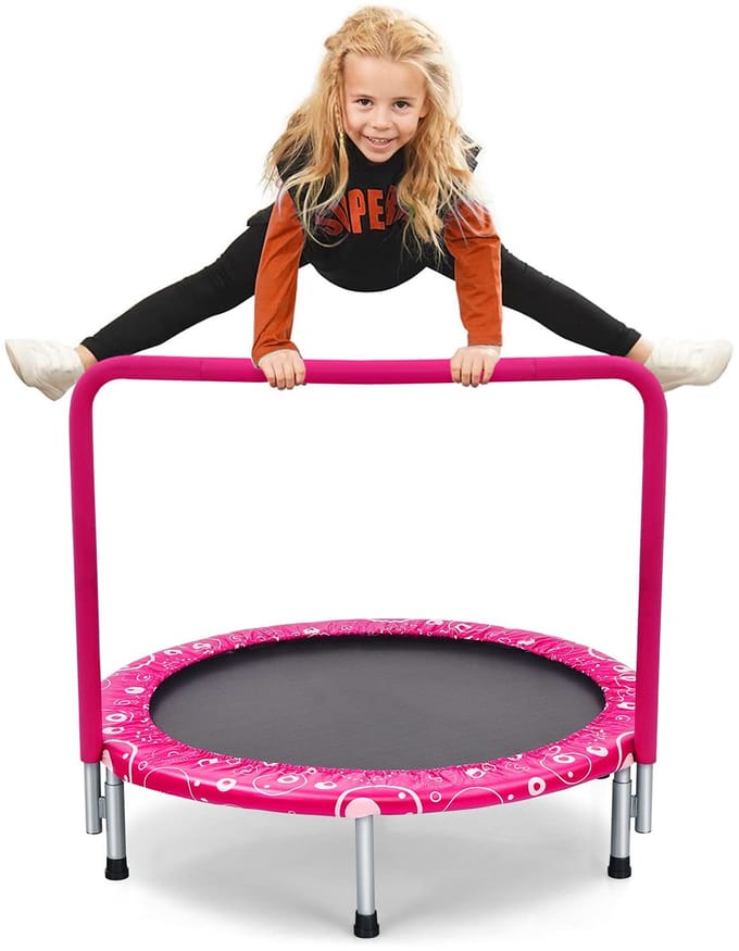 COSTWAY 92 cm Kindertrampoline Mini Trampoline met Handvat Opvouwbare Trampoline Roze + Zwart