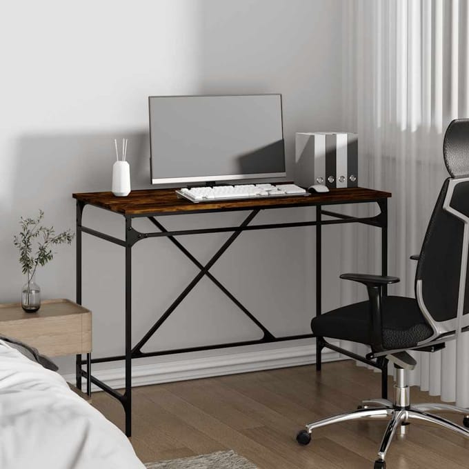 vidaXL - Bureau - 100x50x75 - cm - bewerkt - hout - en - ijzer - gerookt - eikenkleurig