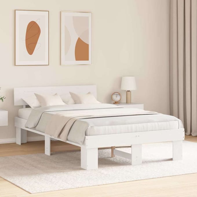 vidaXL - Bedframe - met - hoofdeinde - Wit - 140 - x - 190 - cm - Massief - grenenhout