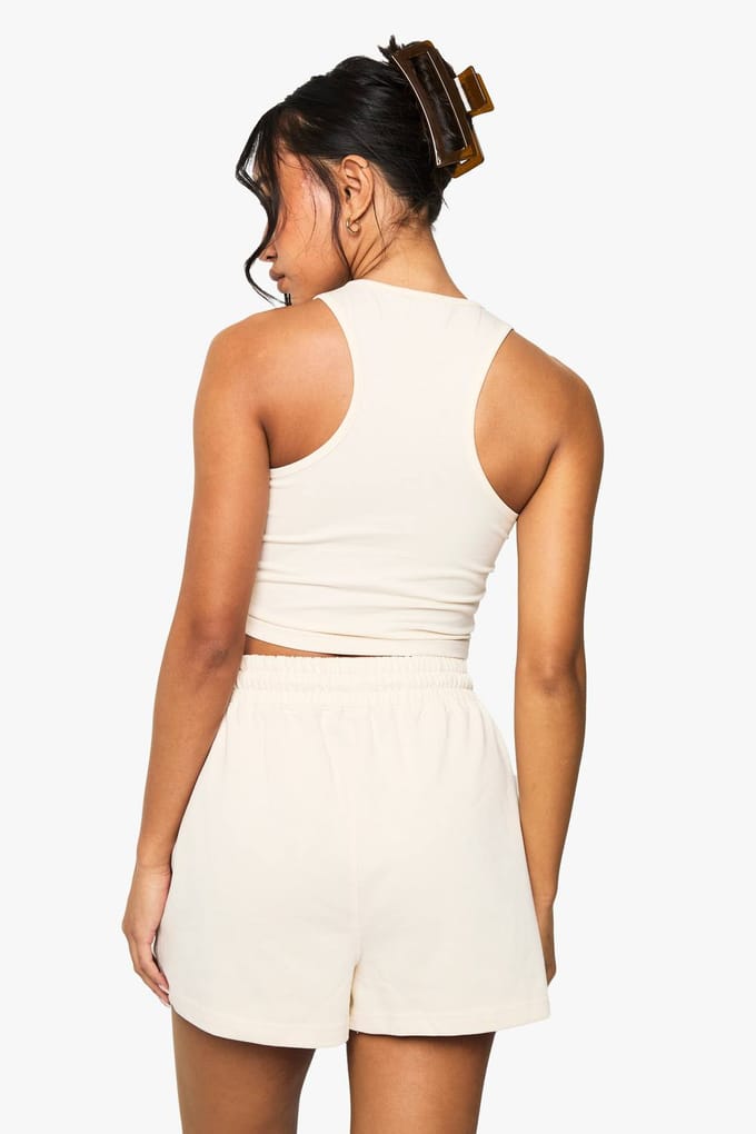 boohoo Dames Racer Crop Top en Short Set | Steen | Maat: XS