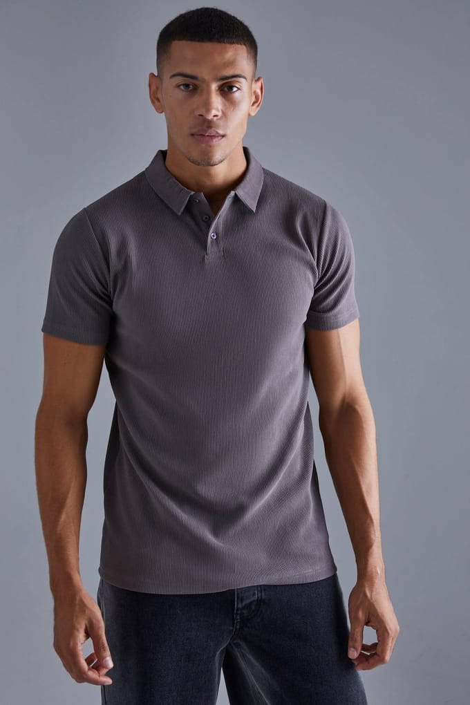 Slim Rib Ottoman Polo T-Shirt | Charcoal | Size XL