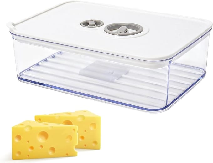 Vershoudbox voor Kaas en Groenten, 1250ml, Stapelbare Koelkastopslag met Timer en Label