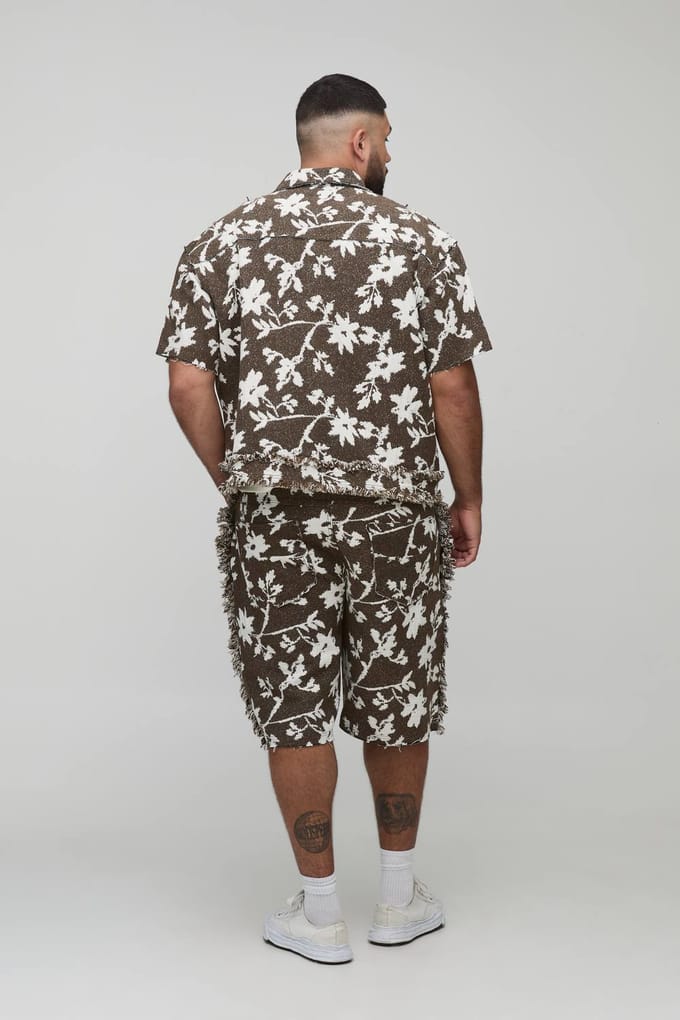 Plus Floral Tapestry Losse Pasvorm Shorts | Chocolate | Size 42
