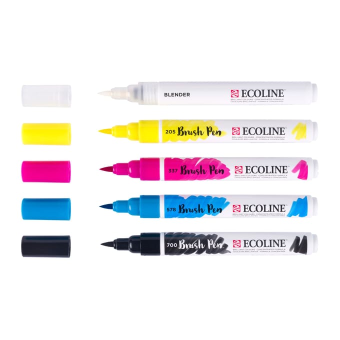 Bruynzeel brush pen set ecoline primair 5 kleuren