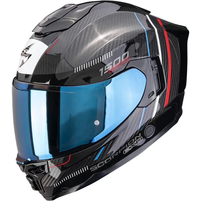 Scorpion EXO-1500 Carbon Zity Black Red Blue - Integraalhelm - Maat XL - Motorhelm - ECE 22-06 gekeurd