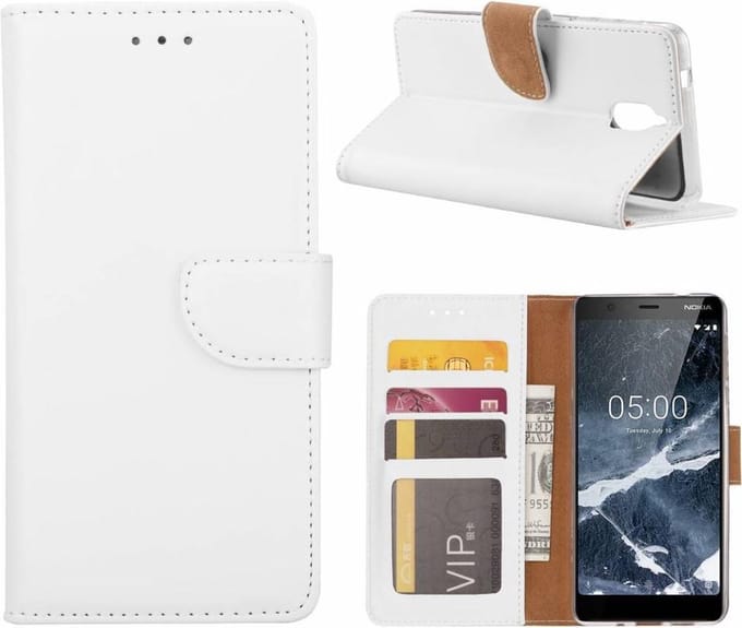 Bookcase Geschikt voor: Nokia 5.1 - Wit - portemonnee hoesje
