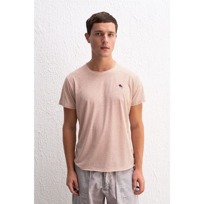 Gestreepte Geborduurde Rondhals T-shirt