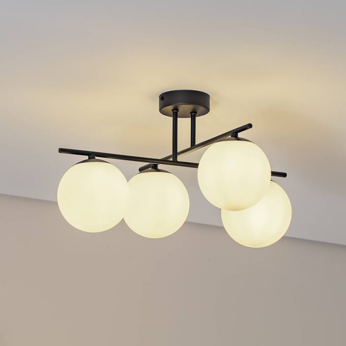 Domiluce Aurora plafondlamp, zwart, Ø 50 cm, 4-lamps, glas, E14