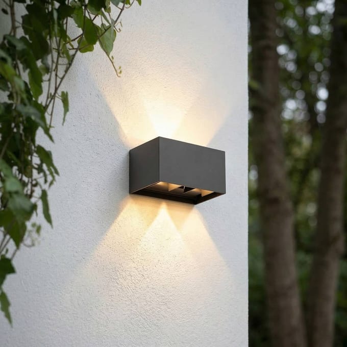 Lindby LED buiten wandlamp Nivar, hoekig, zwart, 20 cm, IP54