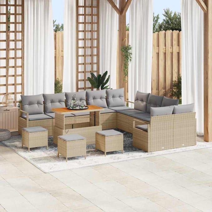 vidaXL - Tuinbank - Set - 14 - st - Beige - poly - rattan