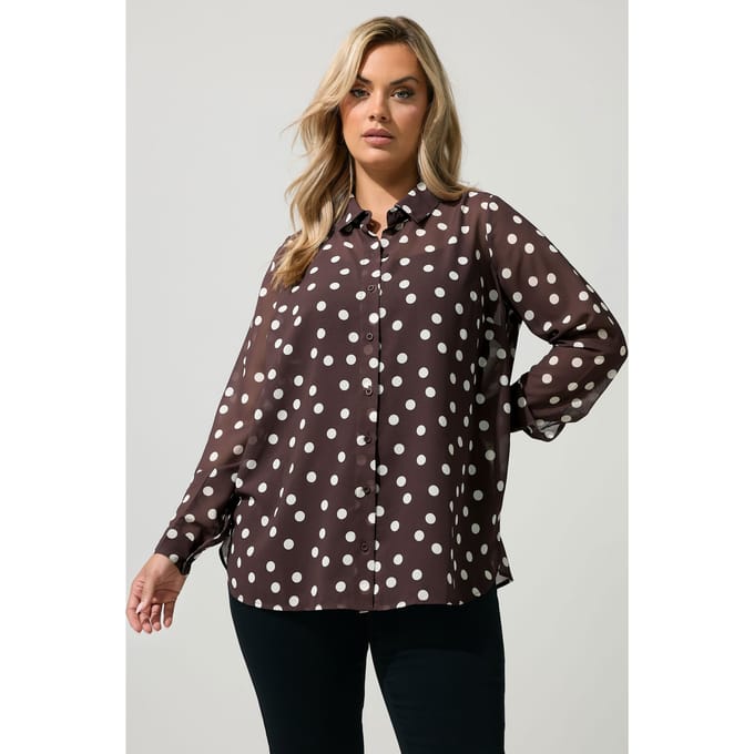 Yours London Chocoladebruin Shirt Met Stippen Size 40