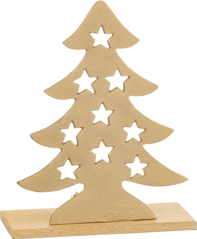 J-Line theelichthouder Kerstboom - aluminium/hout - goud - large