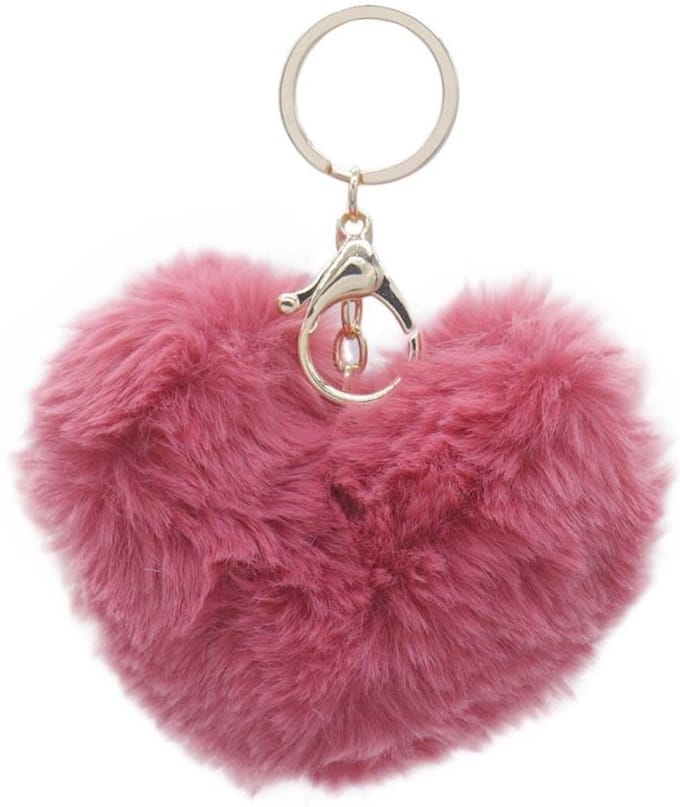 Roze sleutelhanger - Fluffy, hartje - 10 Centimeter - Tashanger - Damesdingetjes