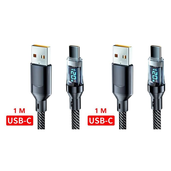 Câble USB type-c vers Type C 120W 6A, charge rapide, câble de données avec affichage LED, pour Xiaomi, Samsung, Huawei 1M-2pcs