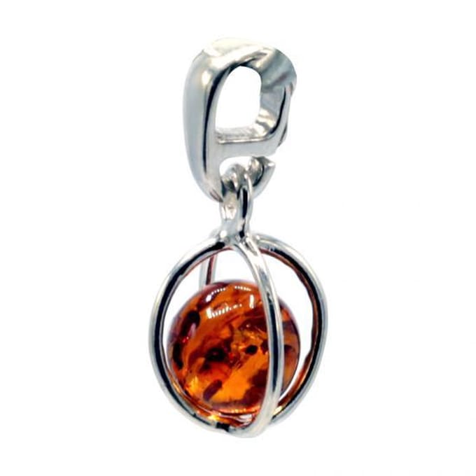 Hanger sterling zilver met amber kogel (1,5 cm) (4 cm)