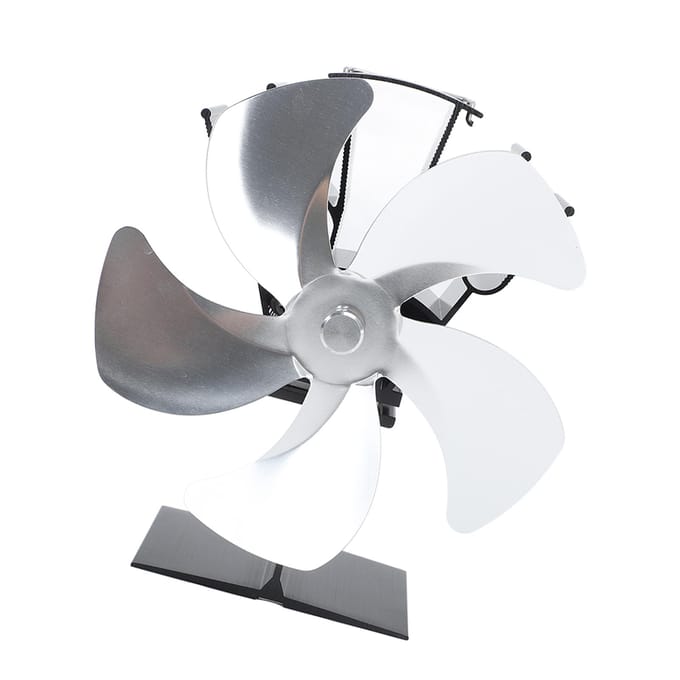 Warmteaangedreven Kachelventilator 5 Bladen Aluminiumlegering Verticale Warmteaangedreven Open haardventilator met zilver